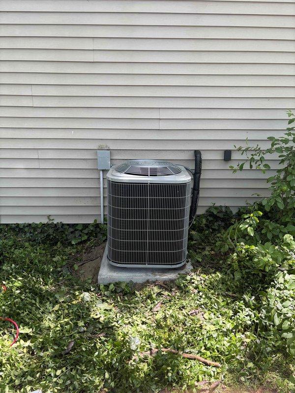 Completed full HVAC system installation including new furnace and air conditioning condenser unit. Installed furnace in interior mechanical closet with proper ductwork connections and venting assembly extending into ceiling space. Mounted outdoor AC condenser unit on concrete pad against exterior wall with appropriate refrigerant line connections, electrical conduit, and secure mounting hardware. All components tested and operational upon completion.