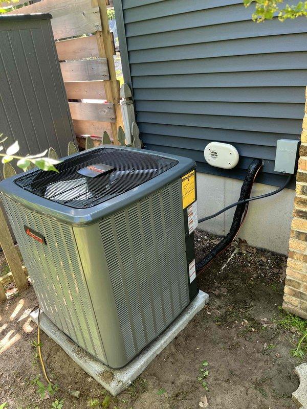 Completed full HVAC system replacement including outdoor condensing unit and indoor air handler components. Installed new outdoor condenser on existing concrete pad with proper electrical disconnect and conduit connections to building exterior. Interior installation included furnace integration with complete PVC ductwork and ventilation connections in basement utility area, ensuring proper airflow distribution throughout residence. All equipment tested and verified operational upon completion of same-day installation.