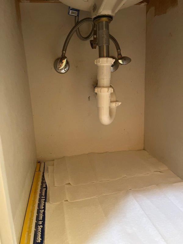 Completed installation of four faucets including three bathroom fixtures and one kitchen faucet. All supply line connections, drain assemblies, and P-trap configurations were properly installed and tested for leaks. Work completed without issue, with all plumbing components functioning correctly.
