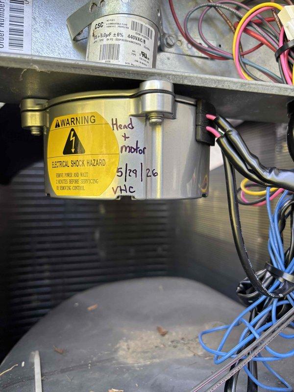 Responded to no cooling complaint with blower operational. Upon inspection, diagnosed failed compressor motor preventing outdoor unit from running. Verified blower motor and capacitor functioning properly in air handler. Identified compressor as source of cooling failure. Provided customer with repair options and recommendations for compressor replacement to restore cooling functionality.