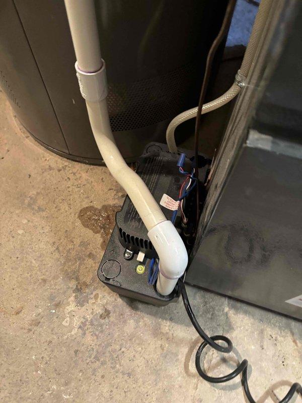 Completed comprehensive AC tune-up service on EnergiAir system. Performed standard maintenance inspection of indoor unit, verified condensate drain pan and pump operation with proper drainage function, and confirmed all electrical connections secure. System operating within normal parameters with no issues identified.