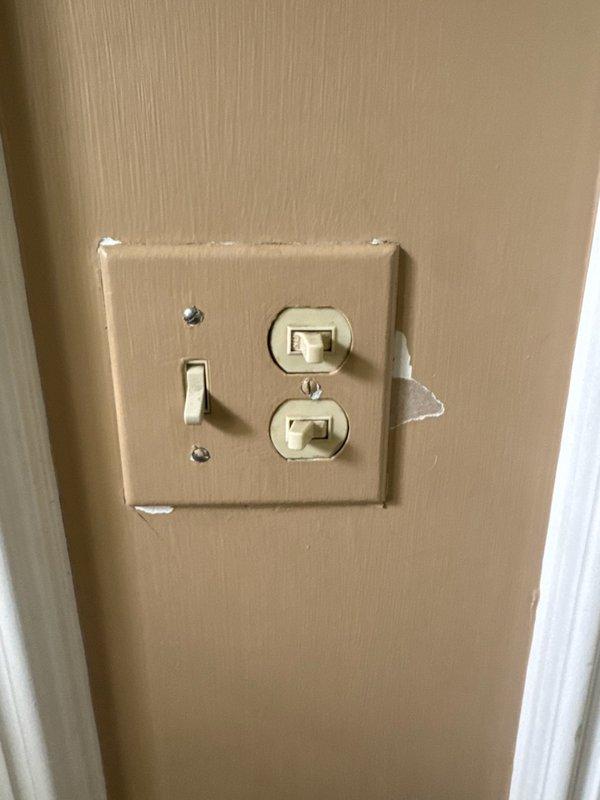 Replaced defective combination switch/outlet device in 130-year-old home. Removed existing wall plate to access electrical box, disconnected worn receptacle, and installed new combination device with proper wire terminations to black, white, and ground conductors. Verified secure connections, tested switch and outlet functionality, and reinstalled cover plate to restore full electrical service to affected area.