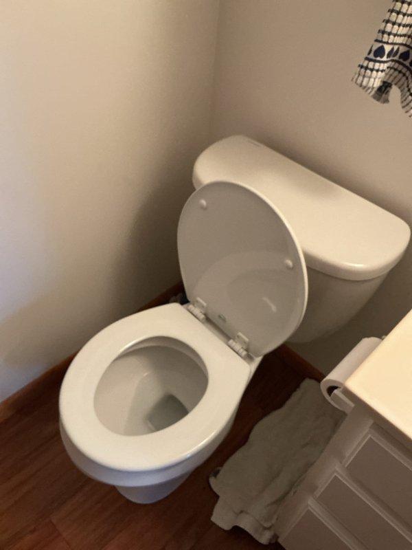 Replaced existing toilet in basement bathroom with new 14-inch rough-in toilet. Installation included new shut-off valve, wax ring, mounting hardware, and supply line. Verified proper seal, tested for leaks, and confirmed flush operation.