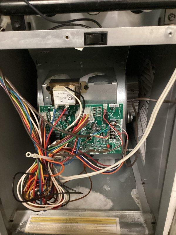 Completed comprehensive AC Super Tune-up on 4-year-old system per buyer's request prior to property sale. Performed thorough inspection of control board assembly, blower motor compartment, and all electrical connections; cleaned accumulated dust and debris from blower housing, base platform, and internal components; verified all wire connections secure and properly terminated; tested motor operation and airflow; confirmed all safety controls and circuit boards functioning properly. Unit restored to optimal operating condition with all components cleaned and inspected for reliable performance.