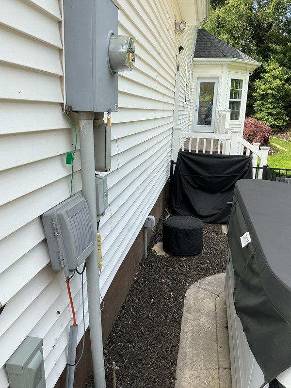 Conducted electrical estimate for outdoor kitchen installation at residential property. Evaluated existing electrical service panels and determined power requirements for outdoor cooking equipment, including assessment of available circuit capacity and necessary conduit routing from main distribution panel to proposed kitchen area on exterior side yard. Documented current electrical infrastructure including main service entrance, meter disconnect, and branch circuit configuration to develop comprehensive installation proposal.