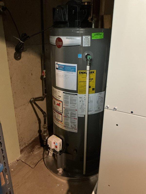 Completed rental inspection on 11-year-old Trane furnace and 7-year-old Rheem Professional water heater. Both units were visually inspected, photographed, and found to be in operational condition with no immediate safety concerns or required repairs identified at time of inspection.