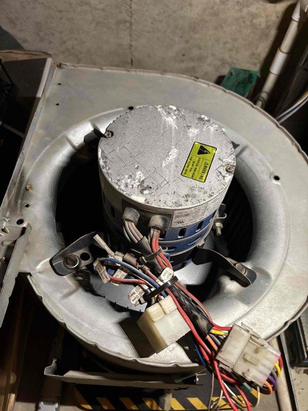 Returned to property to complete previously quoted HVAC repair involving ECM blower motor replacement. Disconnected power to unit and removed existing failed motor from air handler assembly. Disconnected all wiring harnesses from motor including multi-speed connections to control board. Removed motor mounting hardware and extracted old motor from blower housing. Installed new ECM motor, secured mounting bracket, and reconnected all electrical connections to control board terminals. Verified proper wire routing and secure connections at both motor and board. Restored power and tested system operation across all speed settings. Confirmed proper blower operation and airflow. Unit operating as designed with new motor functioning correctly.