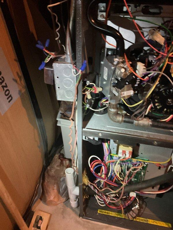 Responded to no-cooling call where thermostat was set to 73°F but reading 75°F with outdoor condenser unit not operating. Upon inspection, diagnosed failed capacitor preventing compressor and condenser fan motor operation. Replaced dual run capacitor, tested system operation, and verified proper cooling cycle with condenser unit running and temperature dropping to setpoint.