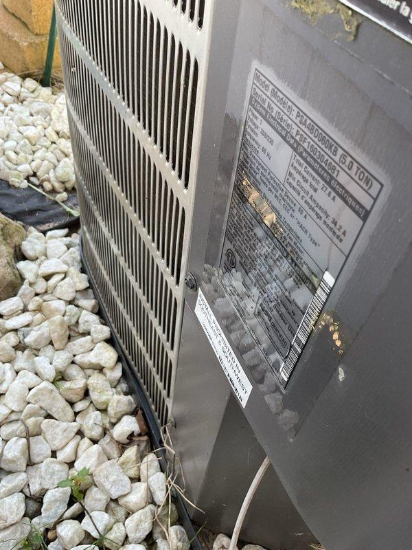 # Sales Estimate - HVAC System Evaluation

Responded to service call for 28-year-old Amana air conditioning system not cooling properly, with fan running but no cold air output. Performed comprehensive diagnostic evaluation of both indoor furnace unit located in basement utility area and outdoor condensing unit. Documented existing equipment configuration with metal ductwork connections and system specifications. Identified refrigerant leak as primary concern affecting cooling performance. Assessed overall system condition considering age and operational status of equipment. Provided detailed estimate for repair options and replacement recommendations based on system age, efficiency considerations, and current refrigerant regulations. Photographed equipment nameplates and installation for reference documentation.