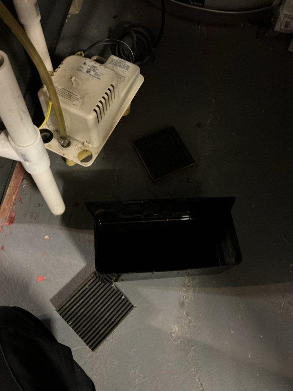 Responded to service call for air conditioning unit cooling properly but experiencing water leakage. Upon inspection, found condensate drainage system requiring attention. Serviced and verified proper operation of condensate pump unit connected to air handler, ensuring all PVC drainage lines were clear and functioning correctly. Confirmed pump discharge and drain pan were operating as designed to prevent future water overflow issues.