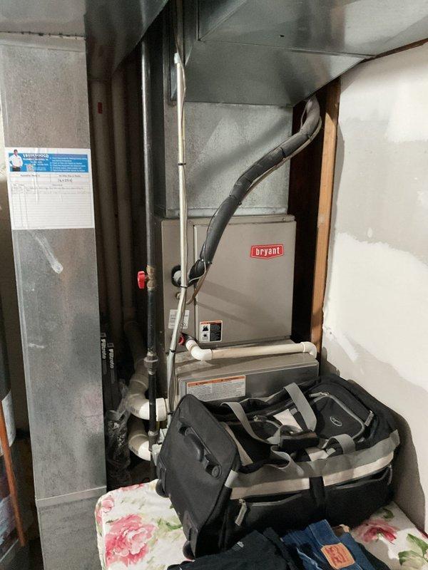 Responded to service call for air conditioning unit not functioning following previous repair attempt. Performed comprehensive system assessment of outdoor condenser unit and indoor Bryant furnace system. Documented equipment conditions, including refrigerant line connections, condensate drainage configuration, and overall installation setup. Provided detailed estimate for necessary repairs to restore proper AC operation.