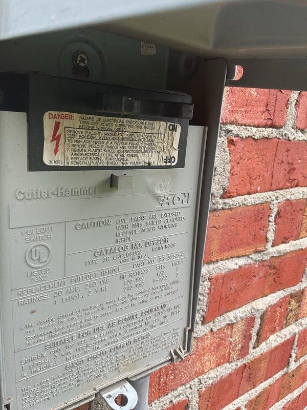 Responded to no-cooling call on 15-year-old air conditioning system following recent storm. Upon arrival, confirmed outdoor unit (compressor and condenser fan) not operating while indoor air handler ran normally and thermostat called for cooling. Inspected exterior disconnect box and found visible signs of age, weathering, and oxidation on electrical components and connections. Observed deteriorated wiring conditions with accumulated dirt and grime throughout the disconnect assembly. Given the unit's age, extent of electrical component degradation, and post-storm failure, recommended system replacement as most cost-effective solution. Documented existing conditions with photographs of disconnect box interior showing aged wiring, oxidized connections, and overall component deterioration. Customer advised of findings and replacement options for improved reliability and efficiency.