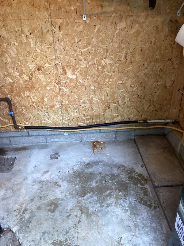Removed existing leaking gas line and installed approximately 10 feet of new 3/4" TracPipe flexible gas piping to restore safe gas service. The new corrugated stainless steel tubing was routed through the interior space and properly secured, with all connections made to code specifications. Pressure tested the system to verify leak-free operation and proper gas flow to the appliance.