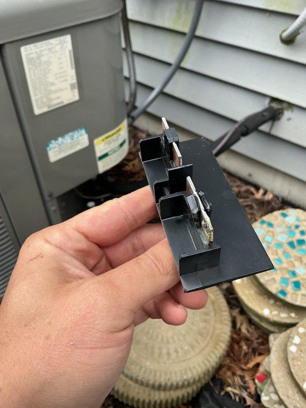 Completed annual cooling maintenance on 8-year-old Ruud system. Performed standard tune-up procedures including system inspection, cleaning, and testing. Identified and replaced failed electrical disconnect component due to wear and deterioration, restoring proper power isolation functionality to the outdoor condensing unit.