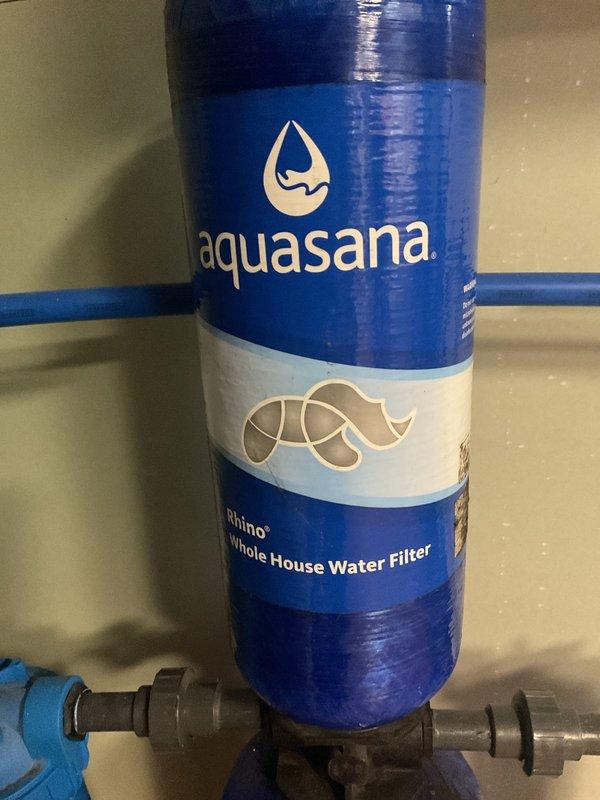 Performed routine inspection of Aquasana Rhino whole house water filtration system following recent well installation. Inspected complete system including main filter tanks, pre-filters, post-filters, PEX piping connections, and brass ball valves for proper operation and potential issues. All components found in excellent working condition with no leaks, pressure irregularities, or filter maintenance requirements identified at this time.