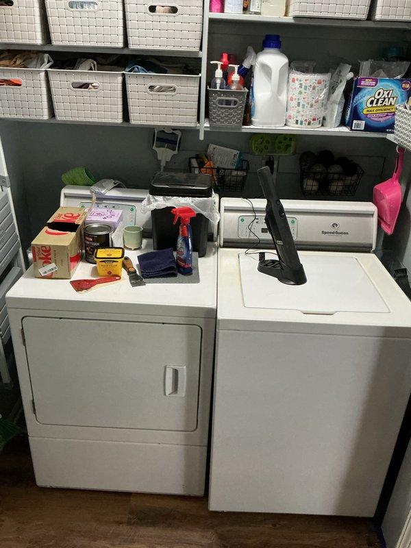 Completed comprehensive AC tune-up service in residential laundry room area, performing standard preventive maintenance procedures on HVAC system. Conducted thorough inspection of cooling unit components, verified proper system operation, and documented equipment condition with photos for service records.