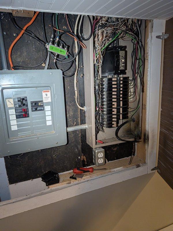 Performed no-charge return visit to provide second opinion on furnace and air conditioning system following lightning strike damage to furnace. Conducted thorough inspection and documentation of electrical panel installation, capturing detailed photographs of dual circuit breaker panels, main disconnect, wiring configurations, and overall electrical infrastructure condition for technical consultation. Photos collected for review and determination of next steps regarding electrical system assessment and repair recommendations.