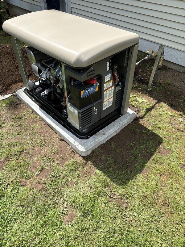 Successfully installed a 20KW Kohler standby generator with 200A service upgrade at residential property. Coordinated utility disconnect and reconnect services, obtained electrical permit, and completed all required inspections. Generator unit was mounted on concrete pad with proper gas line connections, pressure regulation equipment, and safety shutoff valves installed per manufacturer specifications and local code requirements.