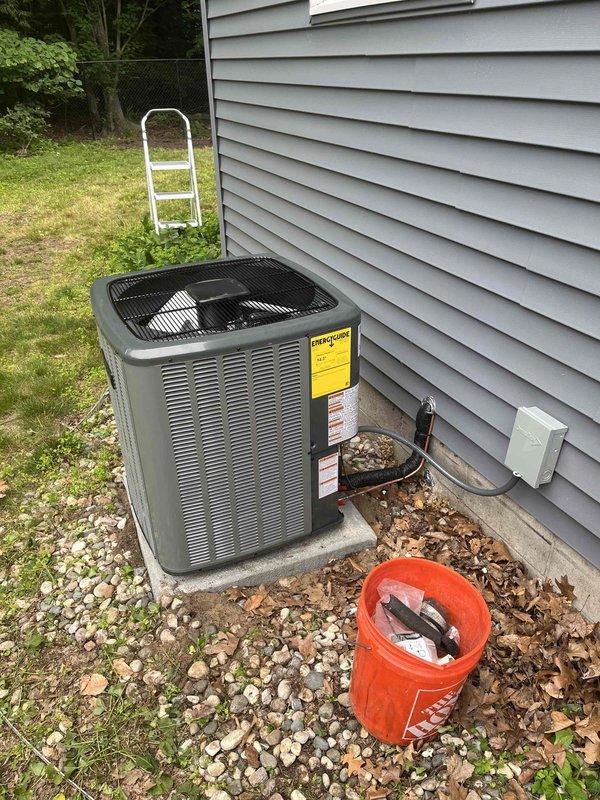 Completed comprehensive furnace and air conditioning system installation at residential property. Installed new outdoor condensing unit on concrete pad with proper electrical conduit connection and positioned unit on decorative stone base for drainage and stability. Performed crawl space work including HVAC ductwork installation, integrated system with existing sump pump infrastructure, and ensured proper routing of PVC drainage lines and electrical connections throughout subfloor area. All work completed per approved scope, system tested and operational.