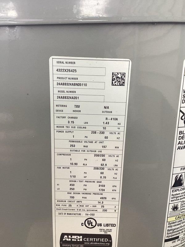Completed annual cooling maintenance on a 9-year-old Carrier 24ABB324A351 air conditioning system. Performed comprehensive tune-up including filter replacement, system inspection, and operational testing. Unit is factory charged with 3.15 lbs of R-410A refrigerant and operating within manufacturer specifications.