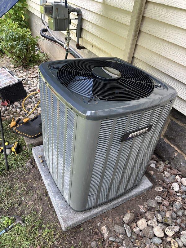 Completed full HVAC system installation including new furnace unit in basement and outdoor air conditioning condensing unit. Coordinated 100-amp electrical service upgrade with utility company power disconnect and reconnect, obtained electrical permit, and scheduled inspection. Installed furnace with proper intake/exhaust ductwork and PVC venting system, connected to existing ductwork infrastructure. Mounted AC condensing unit on concrete pad with appropriate electrical disconnect box and conduit. All installations completed to code specifications and passed inspection.