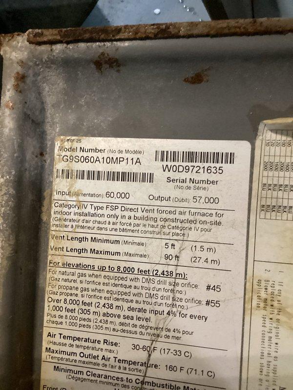 Responded to no-cool call on 15-year-old system that tripped breaker and failed to restart. Upon inspection, found Category IV Type FSP direct vent forced air furnace (Model 09S060A10MP11A) with significant internal contamination and debris buildup in electrical compartment. Observed multiple wire connections exposed to accumulated dust, dirt, and grime that could contribute to electrical faults and breaker trips. Equipment showing age-related deterioration with rust and corrosion visible on exterior surfaces. Documented system condition with photos for customer records.