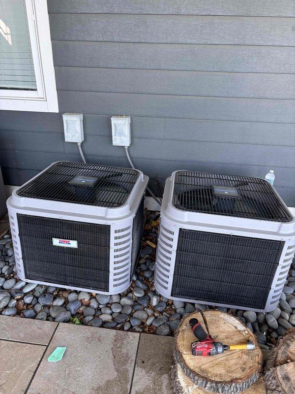 # CP-Cooling Problem Resolution

Responded to no-cooling complaint on 2017 Heil air conditioning system. Upon arrival, performed visual inspection of outdoor condensing unit and found heavily soiled condenser coil with significant accumulation of dust, debris, and environmental contaminants restricting airflow. Noted substantial leaf debris around unit base contributing to reduced system performance.

Cleaned condenser coil thoroughly to restore proper heat transfer capability and airflow through fins. Removed accumulated leaves and debris from around unit perimeter and base to prevent future airflow obstruction. Verified system operation and confirmed unit restored to proper cooling functionality. System now operating within normal parameters.