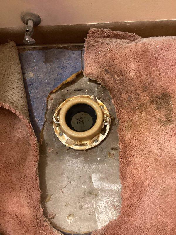Responded to call for rocking toilet at base. Upon inspection, found toilet flange bolts corroded and loose, causing instability. Removed toilet to access flange hardware, replaced deteriorated closet bolts and washers, reset toilet with new wax ring to ensure proper seal, and torqued bolts evenly to secure fixture. Verified toilet stability and tested flush operation to confirm no leaks at base or water supply connection.