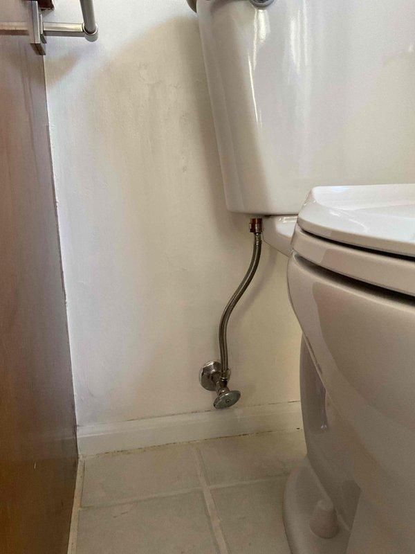 Successfully completed installation of comfort height elongated toilet in bathroom corner location. Installed new two-piece toilet with chrome flush lever, connected water supply line using braided stainless steel flexible supply hose, and verified proper operation and seal integrity upon completion.