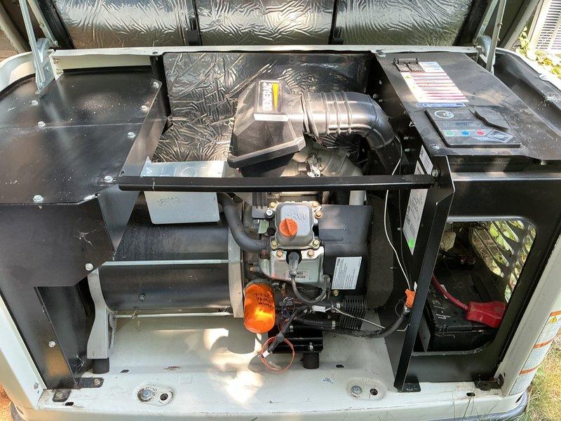 # Generator Tune-Up Service

Performed comprehensive preventive maintenance tune-up on Generac standby generator unit. Conducted standard inspection of all major components including control panel, gas valve assembly, air filtration system, and electrical connections. Verified proper operation of automatic transfer switch, tested battery voltage and charging system, and inspected fuel lines and connections for leaks or deterioration. Cleaned and serviced air filter assembly, checked spark plug condition and gap, and confirmed proper engine oil level and condition. Tested unit under load to ensure proper voltage output and frequency regulation. All systems found to be operating within manufacturer specifications upon completion of service.