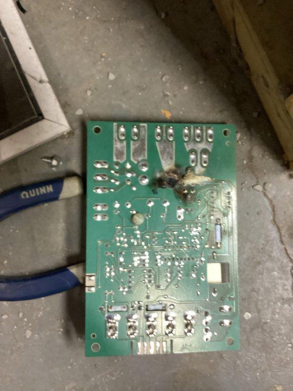Replaced defective control board in HVAC air handler unit. Disconnected all field wiring from failed circuit board, removed old PCB showing signs of thermal damage, installed new control board, and reconnected all control wiring per manufacturer specifications to restore system operation.