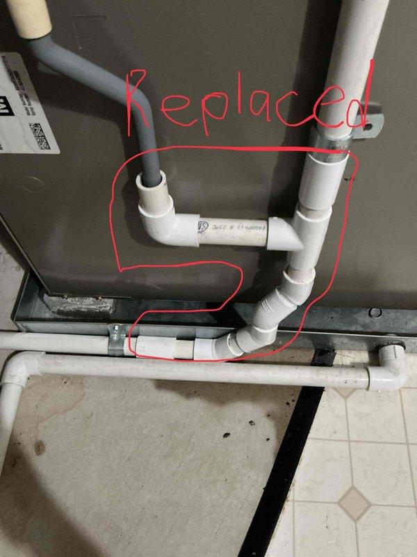 Completed annual cooling maintenance on 13-year-old Carrier system. During inspection, discovered severe corrosion buildup inside copper condensate drain line. Replaced corroded section of PVC drain piping to restore proper drainage and prevent future system failures. System tested and operating within normal parameters upon completion.