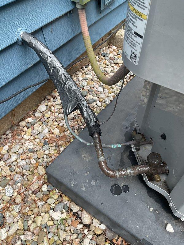 Completed annual cooling maintenance on 11-year-old residential heat pump system. Performed comprehensive tune-up including inspection of outdoor unit, refrigerant lines, electrical connections, and condensate drainage. Verified proper operation of compressor and fan motor, checked refrigerant line insulation integrity on both suction and liquid lines, and confirmed secure mounting on concrete pad. All components found operating within normal parameters with no immediate service needs identified.