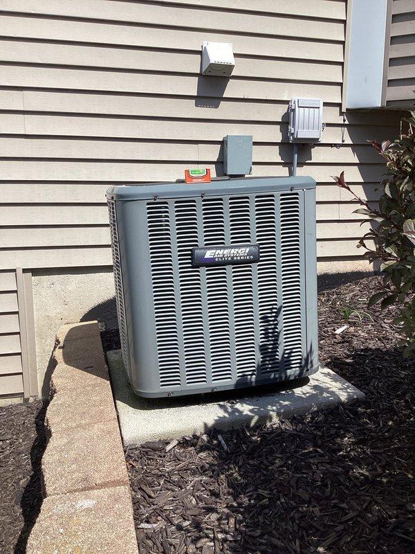 Completed annual cooling maintenance on American Standard condenser unit. Upon inspection, found the outdoor unit sitting at an angle on the concrete pad, not level as required for proper operation and longevity. Performed standard AC tune-up procedures including system inspection, cleaning, and operational testing. Documented the unlevel installation condition with photographs for customer records. Unit is a 2021 EnergiAir model approximately 10 years into its service life. Recommend leveling the condenser unit to prevent compressor damage, refrigerant migration issues, and premature component failure.