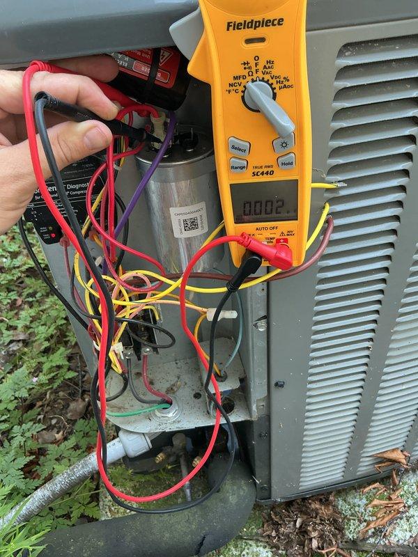 Completed annual cooling maintenance on 2018 EnergiAir system. Inspected and cleaned condensate drain pan, performed comprehensive electrical diagnostics on outdoor unit including capacitor testing and amp draw measurements using calibrated test equipment. All components operating within manufacturer specifications, system ready for cooling season.