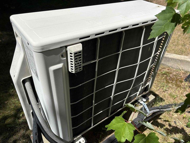 Responded to service call for Fujitsu mini-split system with reported mold contamination inside indoor unit. Inspected wall-mounted evaporator and outdoor condenser unit. Documented existing conditions with photos showing both indoor air handler and outdoor condensing unit. Customer notified of mold presence requiring professional cleaning and sanitization of indoor coil and blower assembly to restore proper air quality and system operation.