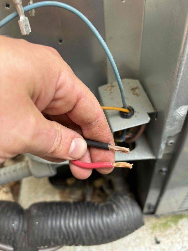 Responded to no-start condition on EnergiAir air conditioning unit where condenser fan motor failed to operate consistently, requiring manual percussion to initiate operation. Diagnosed failed start/run capacitor through visual inspection and electrical testing. Replaced defective dual capacitor and verified proper wire connections to compressor and condenser fan motor terminals. System tested successfully with multiple cooling cycles, confirming reliable fan motor startup and normal compressor operation.