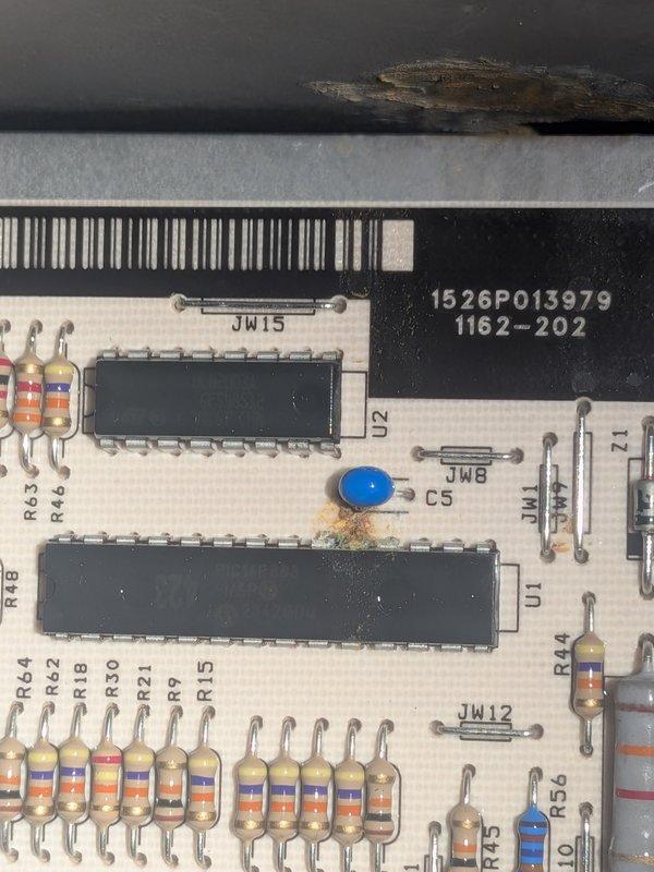Responded to ongoing no cool condition on nine-year-old ICP unit following previous part replacement. Upon inspection, discovered failed control board with visible heat damage and component deterioration. Documented board condition showing discoloration near critical components and compromised circuitry. Replaced defective control board, verified all electrical connections, and tested system operation to confirm proper cooling cycle restoration.