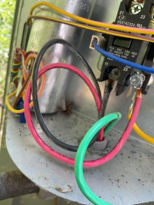 Responded to no cooling call where outdoor fan was running but compressor was not operating. Customer had already cycled breakers with no change in operation. Upon inspection, found failed contactor preventing compressor from engaging. Removed defective contactor, installed replacement unit, and verified proper system operation with compressor and condenser fan running normally.