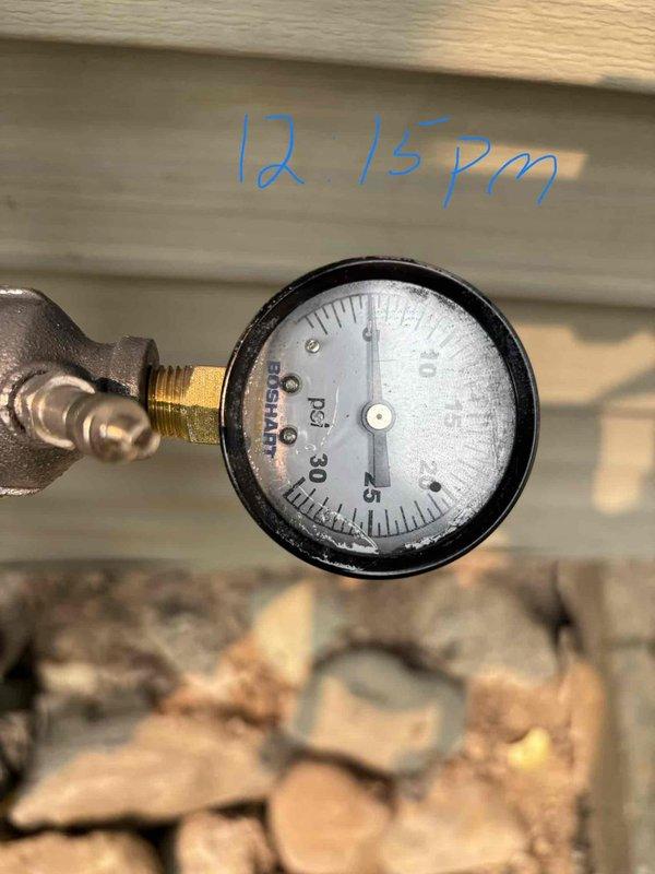 Completed QUOTR-quoted repair performing system conversion work. Conducted pressure testing and monitoring at two separate intervals (10:42 AM and 12:15 PM) to verify system integrity and proper operating pressures, with gauge readings confirming successful completion of the conversion process.