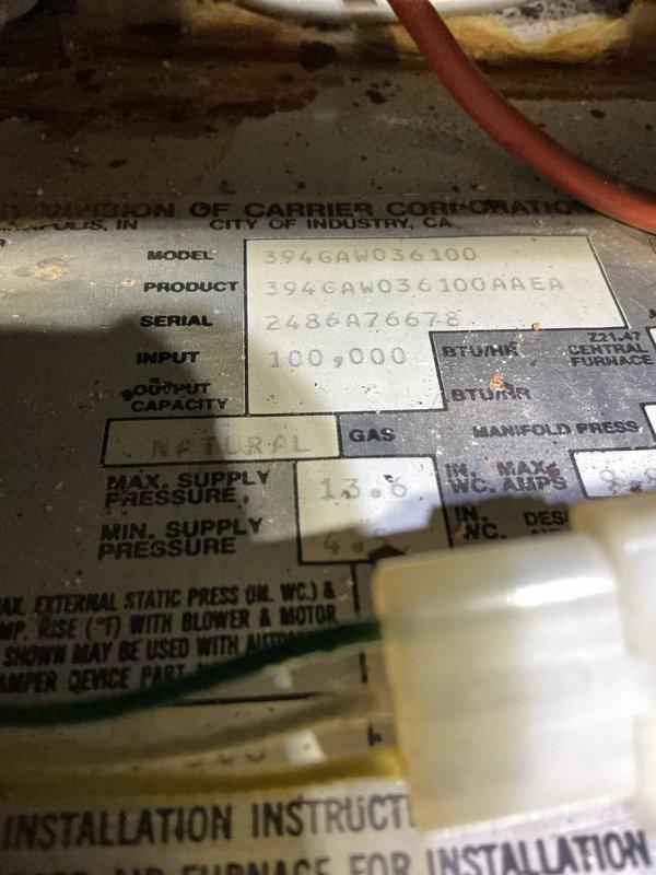 Responded to service call for non-operational outdoor fan on 15-year-old air conditioning system. Upon arrival, inspected Carrier furnace unit (Model S94GAW036100) and associated HVAC equipment in basement mechanical room. Diagnosed fan motor failure, performed necessary repairs to restore cooling system operation, and verified proper airflow through ductwork and plenum assembly.