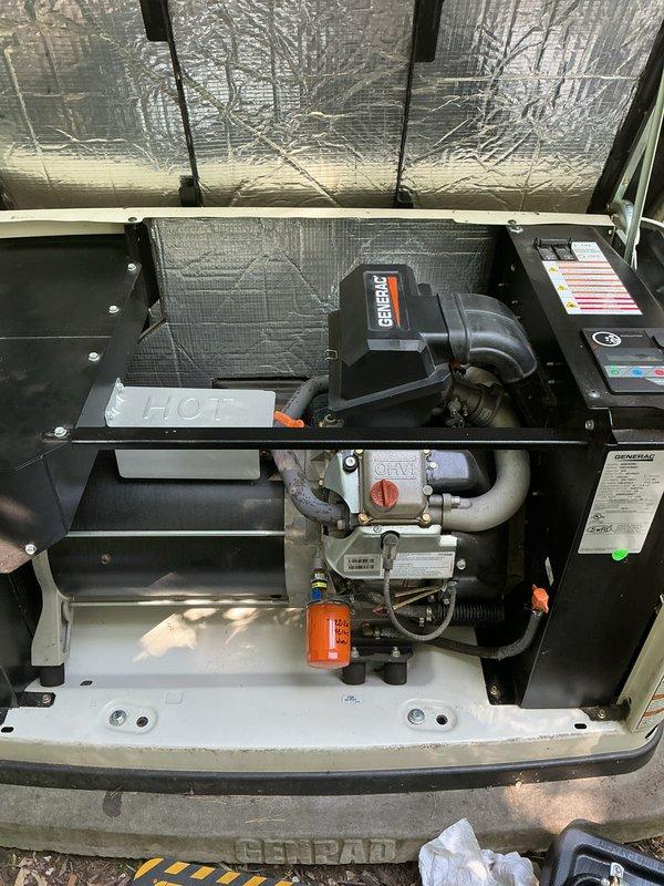 Completed scheduled 10-year tune-up service on Generac generator unit. Performed comprehensive inspection of all major components including blower assembly, gas valve system, and control mechanisms. Documented existing surface rust on metal piping and overall operational condition of equipment. All systems verified functional and unit returned to service.