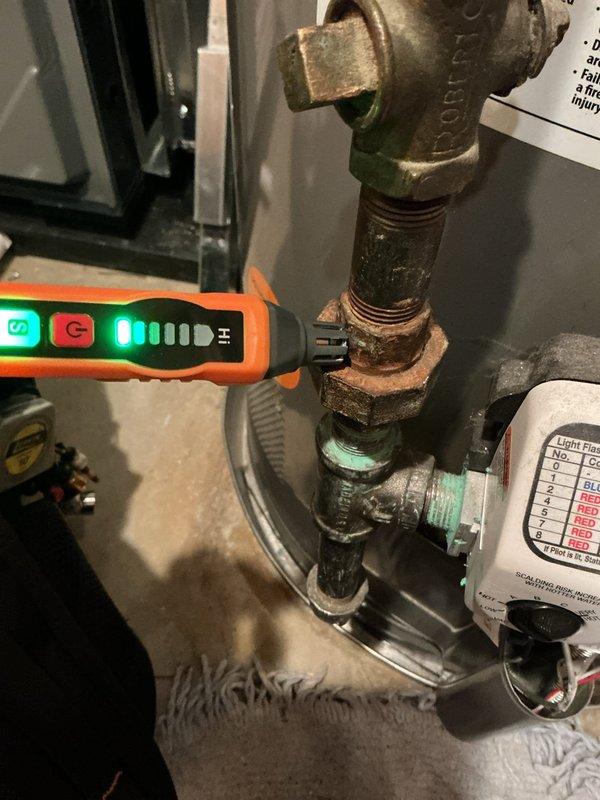 Completed annual cooling maintenance on 2011 EnergiAir WT 02-2035 system. Investigated reported noise from basement piping during operation and performed diagnostic testing on plumbing connections using electronic leak detection equipment, identifying significant corrosion and oxidation on brass pipe fittings and threaded connections. System tuned up and operational parameters verified within manufacturer specifications.