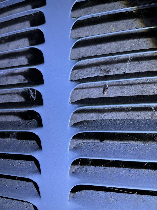 # ASTU-AC Super Tune-Up Completed

Performed comprehensive 5-year super tune-up service on EnergiAir WT 08-2030 system, including thorough cleaning of heavily soiled ventilation grilles and heat exchanger fin assemblies that showed significant dust, grime, and cobweb accumulation. Restored system components to optimal operating condition, removing debris from louvered panels and fin surfaces to ensure proper airflow and heat transfer efficiency.
