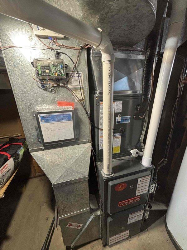 Completed QUOTR-quoted repair involving replacement of sensor on Goodman residential HVAC system. Accessed control board housing, removed defective sensor, and installed new sensor component with proper wiring connections to circuit board terminals. Verified all electrical connections secure, tested system operation to confirm proper sensor function and communication with control board, and restored unit to full operational status.