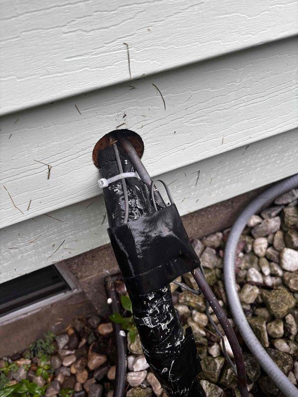 Completed annual cooling maintenance on 6-year-old Weather King air conditioning system. Client reported unit operating louder than normal. Performed comprehensive tune-up including inspection of all major components, electrical connections, and refrigerant levels. Examined outdoor unit and associated electrical conduit, noting weathering and rust staining on exterior mounting hardware and junction box. Verified proper system operation and addressed noise concern through standard maintenance procedures.