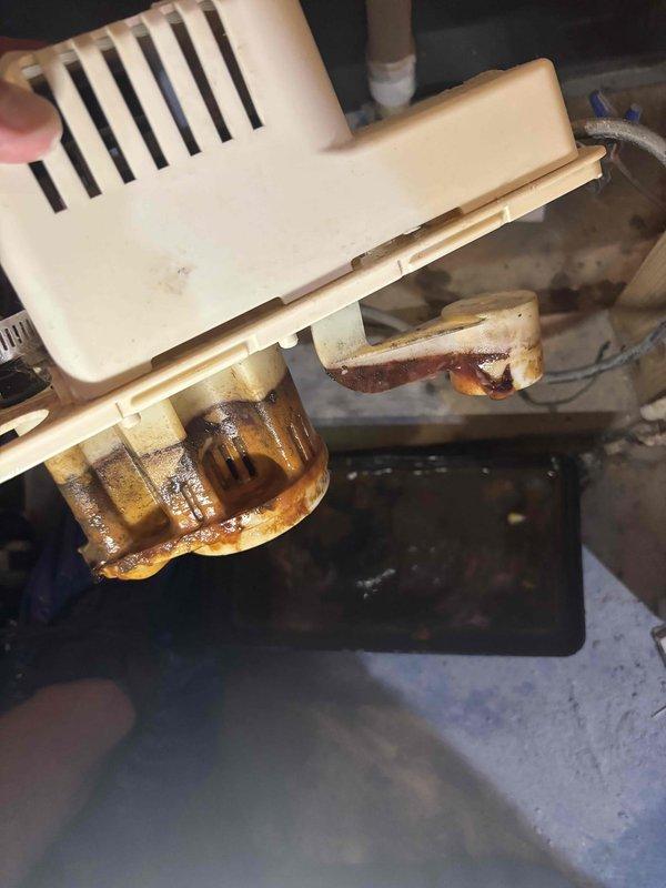 Responded to no cooling call on EnergiAir system. Upon arrival, found thermostat set to OFF position. Performed diagnostic testing on outdoor unit contactor and electrical components. Inspected condensate drain system and documented significant corrosion on drain pan float switch assembly requiring future attention. Instructed occupant on proper thermostat operation and verified system returned to normal cooling operation once thermostat was set correctly.