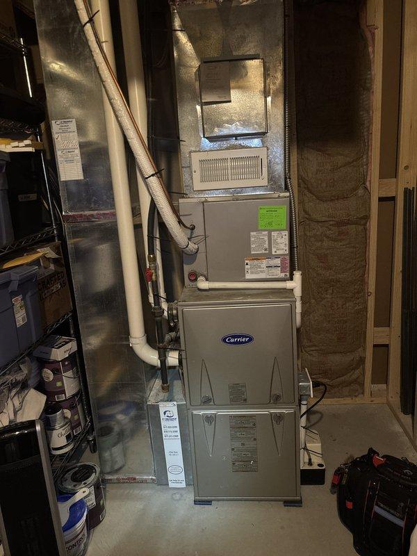 Completed annual cooling maintenance on 7-year-old Carrier HVAC system. Performed comprehensive tune-up including inspection of air handler unit, furnace components, and ductwork connections. Verified all manufacturer specifications, checked refrigerant levels, inspected electrical connections, and confirmed proper system operation. All components functioning within normal parameters with no issues identified.