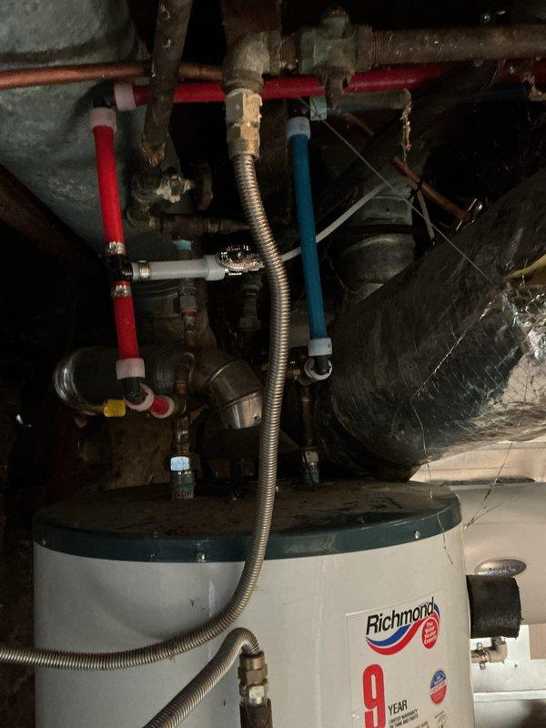 Responded to an early availability request to complete water line connection following humidifier installation. Connected the water supply line from existing plumbing to the newly installed AprilAire humidifier unit mounted on the main ductwork system in the basement utility area. Verified proper water flow and system operation upon completion.