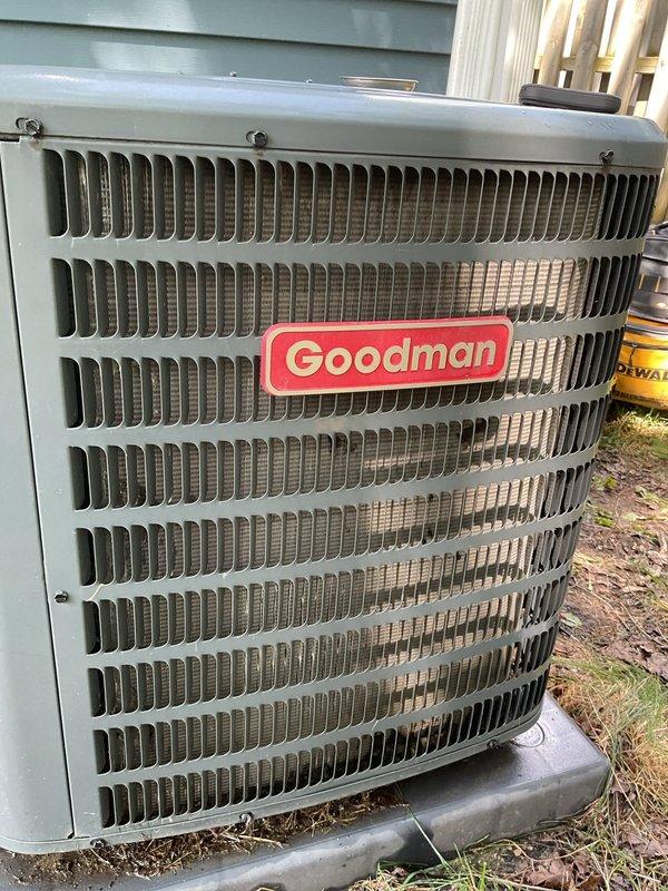 Completed annual cooling maintenance on 8-year-old Goodman outdoor condenser unit. Performed comprehensive tune-up inspection, cleaned condenser coils and fins to remove accumulated dirt and debris, verified refrigerant levels, tested electrical connections and capacitor operation, and confirmed proper system function. Unit operating within normal parameters upon completion.